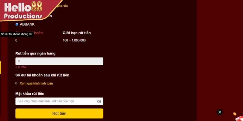 Thực hiện giao dịch rút tiền bằng cách nhập đầy đủ thông tin yêu cầu từ hệ thống