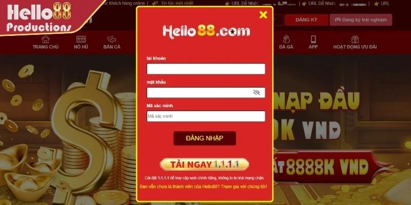 Điền thông tin cần thiết vào form đăng nhập Hello88
