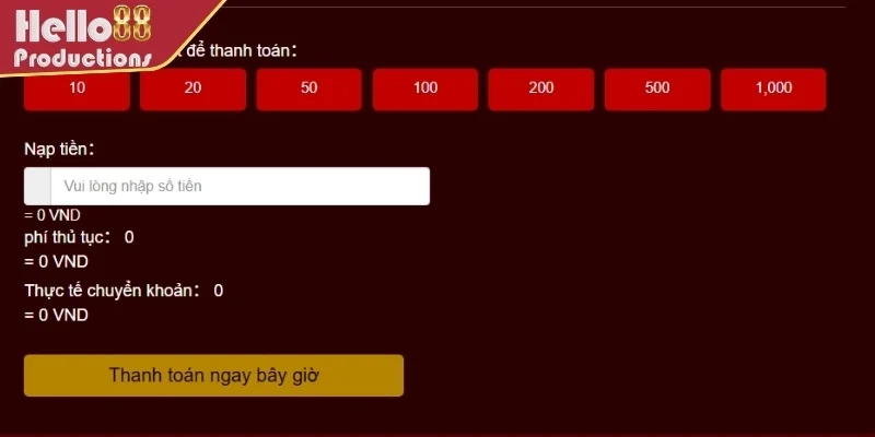 Nạp tiền Hello88 qua thẻ cào